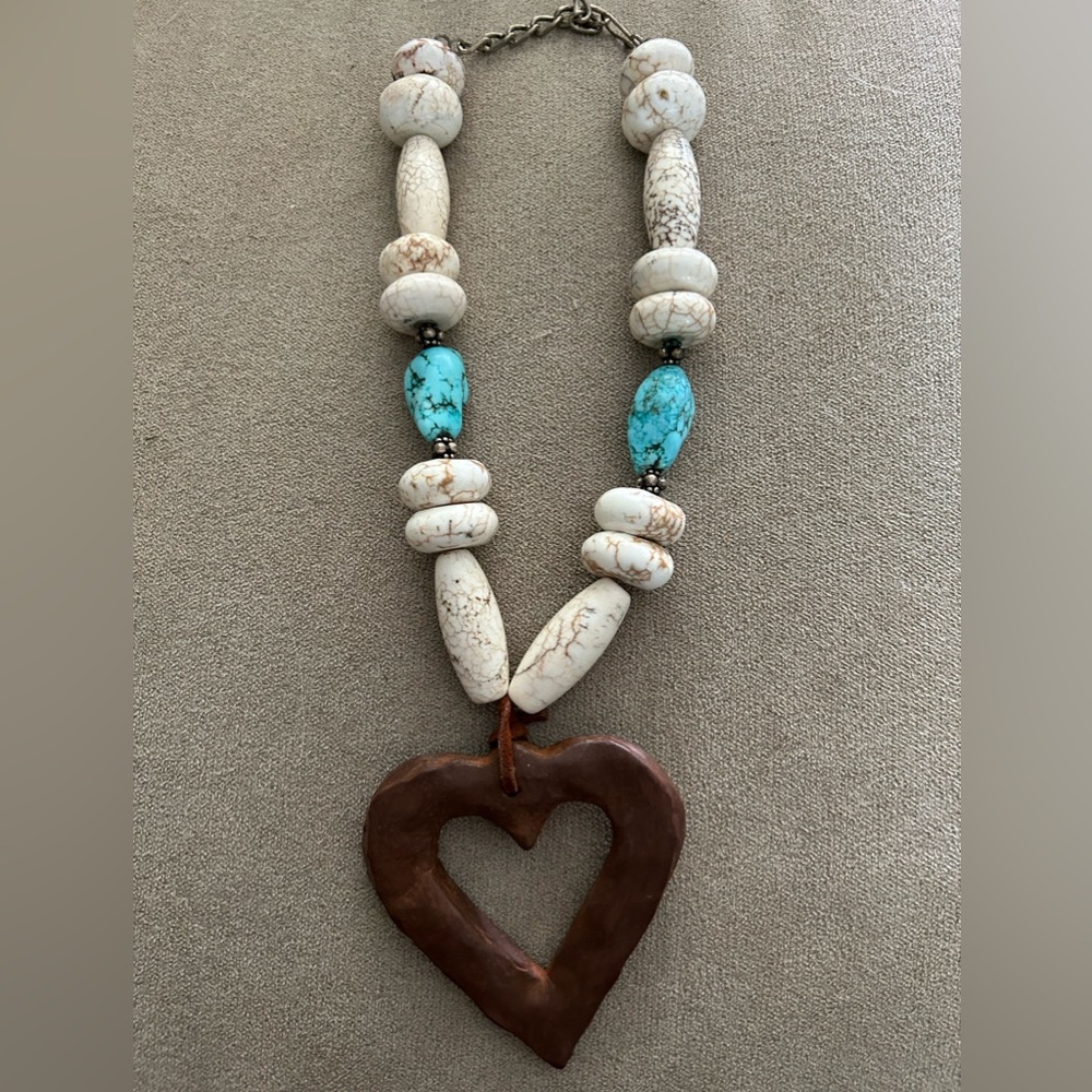Heavy rock, plastic and turquoise necklace.